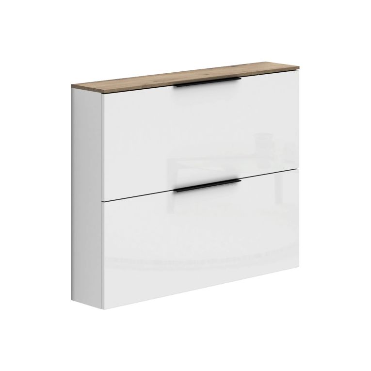 Scarpiera Bianco Lucido Cassetti Ripiani 100x19x80h cm, 10 Paia - Faloppio