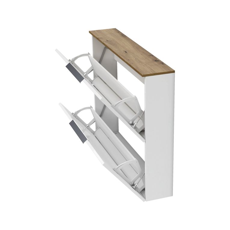Scarpiera Bianco Lucido Cassetti Ripiani 100x19x80h cm, 10 Paia - Faloppio
