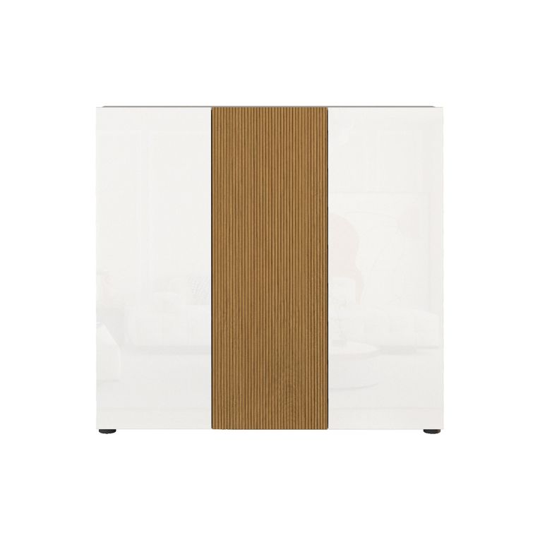 Scarpiera Bianco Lucido Marrone Rovere 10 Ripiani 24 Paia 120x34x115h cm, 3 Ante - Palasio