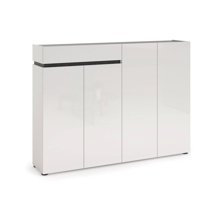 Scarpiera Bissau, Mobile portascarpe, Armadio da ingresso multiuso, Mobiletto per calzature, Made in Italy, 160x34h115 cm, Bianco lucido e Antracite