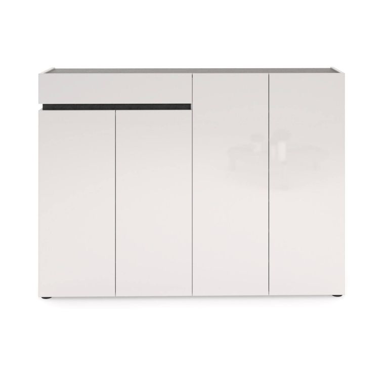 Scarpiera Bissau, Mobile portascarpe, Armadio da ingresso multiuso, Mobiletto per calzature, Made in Italy, 160x34h115 cm, Bianco lucido e Antracite