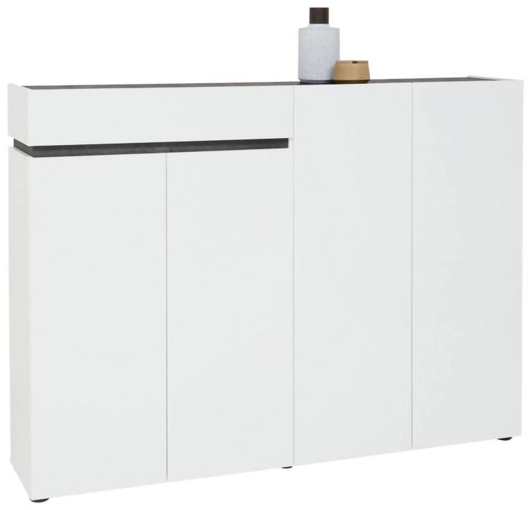 Scarpiera Bissau, Mobile portascarpe, Armadio da ingresso multiuso, Mobiletto per calzature, Made in Italy, 160x34h115 cm, Bianco lucido e Antracite