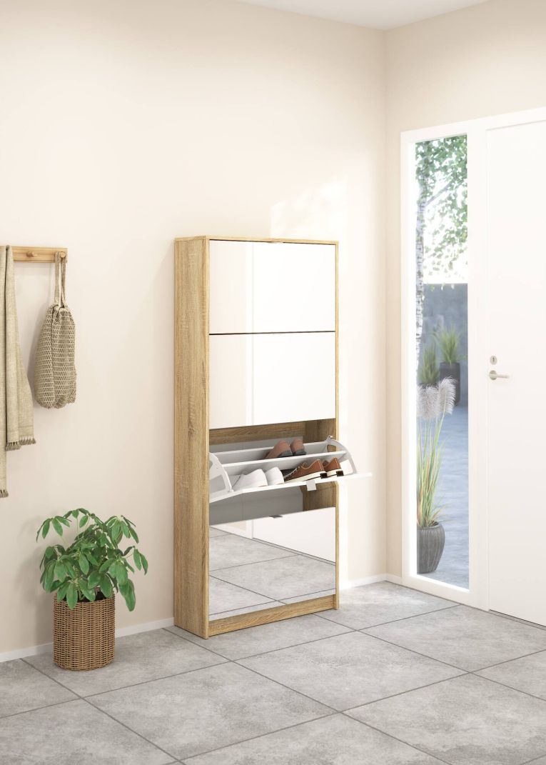 Scarpiera Bliss, Mobile portascarpe, Armadio da ingresso multiuso, Mobiletto per calzature, 70x24 h162 cm, Quercia