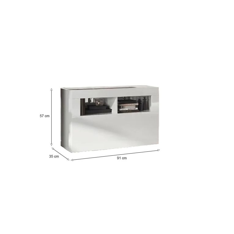 Scarpiera Bolsena, Mobile portascarpe, Armadio da ingresso multiuso, Mobiletto per calzature, Made in Italy, 91x35 h57 cm, Bianco lucido