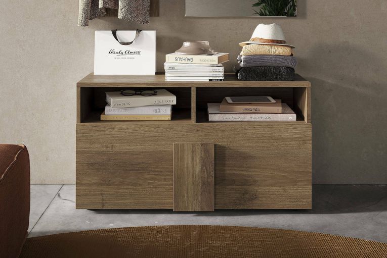 Scarpiera Bracciano, Mobile portascarpe, Armadio da ingresso multiuso, Mobiletto per calzature, Made in Italy, 91x35 h57 cm, Rovere