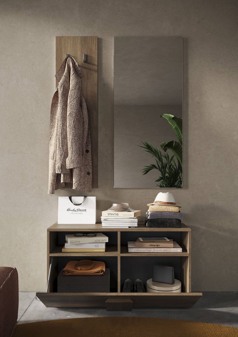 Scarpiera Bracciano, Mobile portascarpe, Armadio da ingresso multiuso, Mobiletto per calzature, Made in Italy, 91x35 h57 cm, Rovere