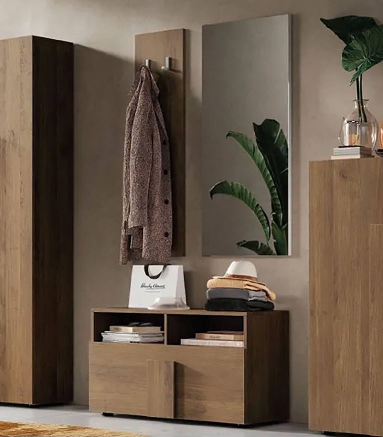 Scarpiera Bracciano, Mobile portascarpe, Armadio da ingresso multiuso, Mobiletto per calzature, Made in Italy, 91x35 h57 cm, Rovere