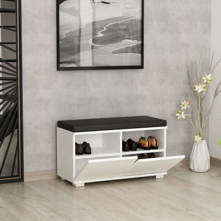 Scarpiera Brachium, Mobile portascarpe, Armadio da ingresso multiuso, Mobiletto per calzature, 80x35 h42 cm, Bianco