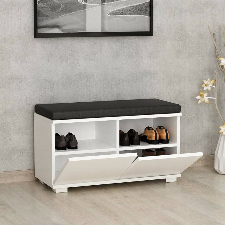 Scarpiera Brachium, Mobile portascarpe, Armadio da ingresso multiuso, Mobiletto per calzature, 80x35 h42 cm, Bianco