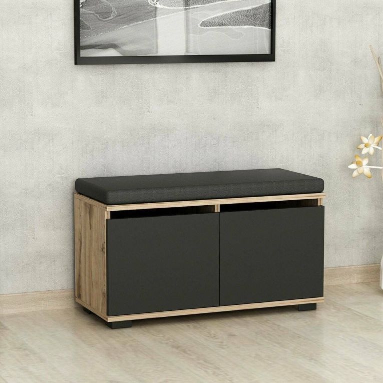 Scarpiera Brachium, Mobile portascarpe, Armadio da ingresso multiuso, Mobiletto per calzature, 80x35 h42 cm, Noce e Nero