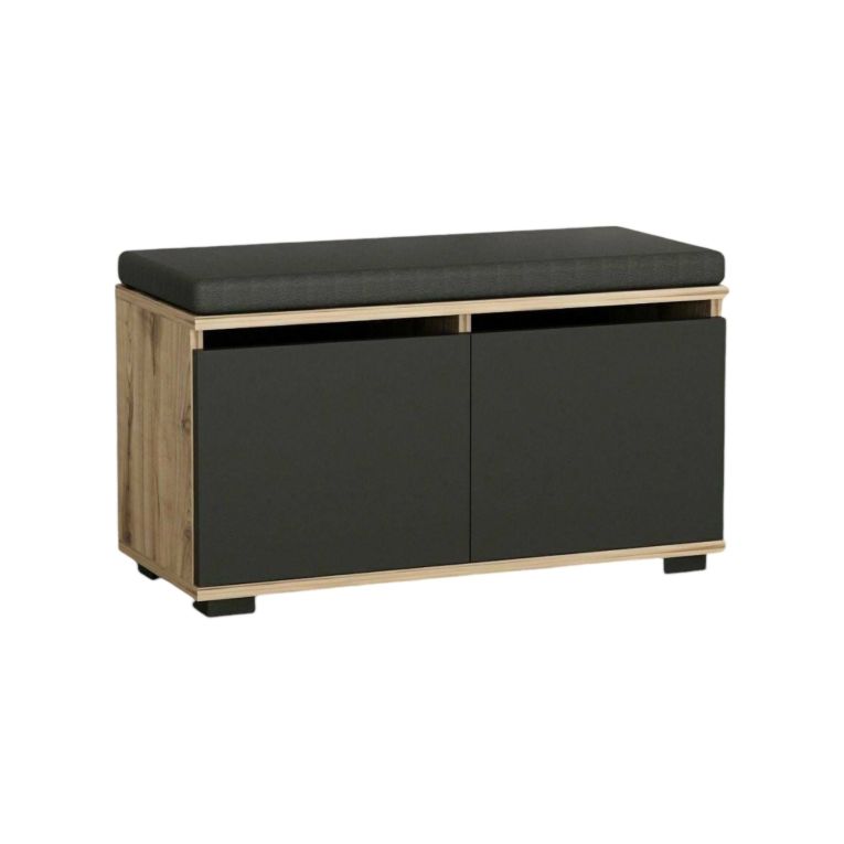 Scarpiera Brachium, Mobile portascarpe, Armadio da ingresso multiuso, Mobiletto per calzature, 80x35 h42 cm, Noce e Nero