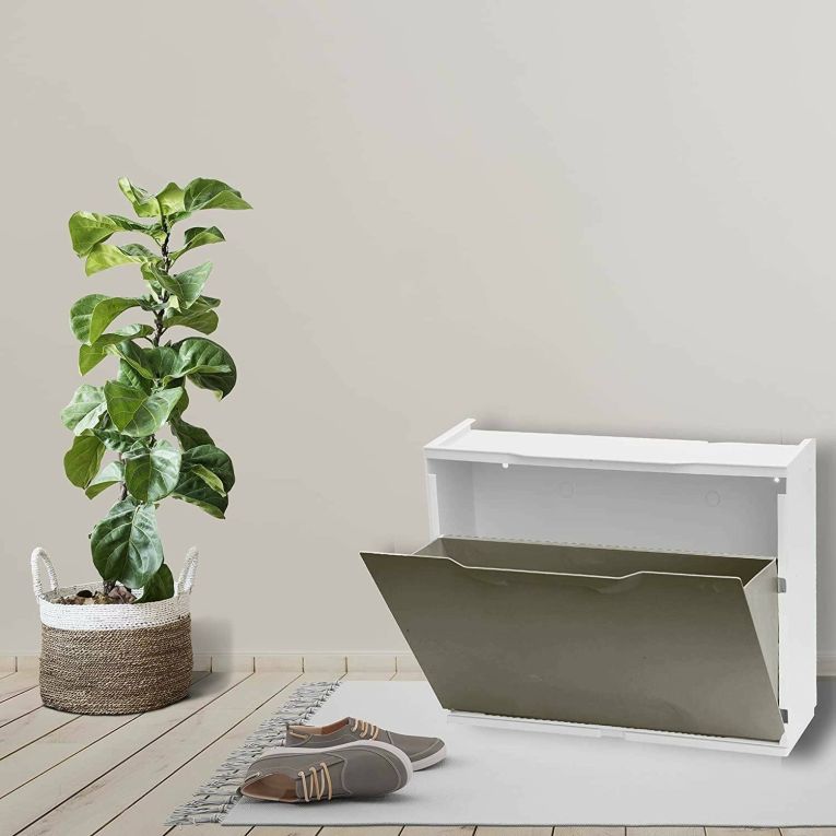 Scarpiera Bredene, Porta scarpe salvaspazio, Scarpiera da ingresso, Armadio scarpiera a 1 anta, 100% Made in Italy, 51x17h40 cm, Tortora