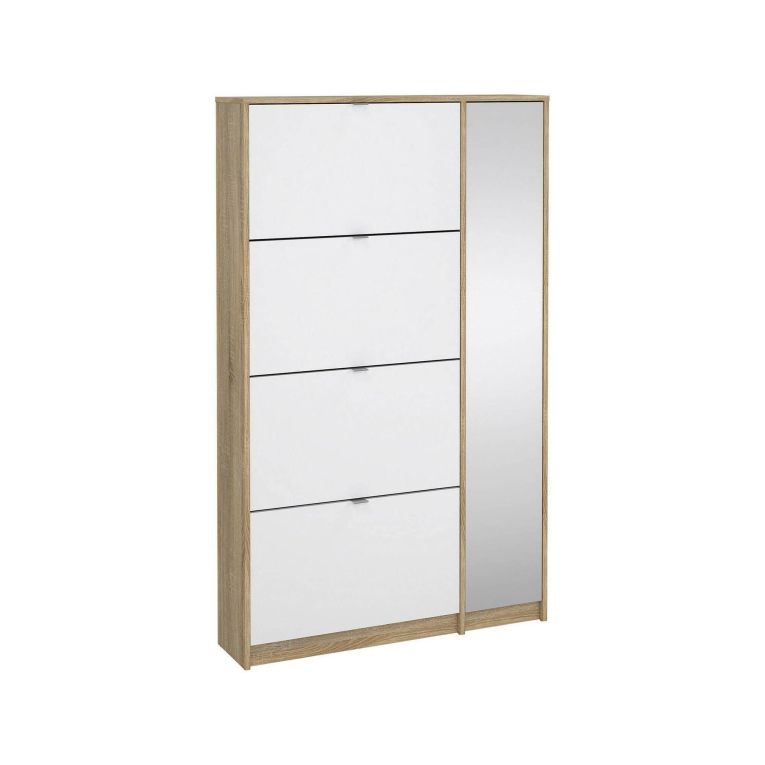 Scarpiera Brie, Mobile portascarpe, Armadio da ingresso multiuso, Mobiletto per calzature, 99x24 h162 cm, Quercia e Bianco