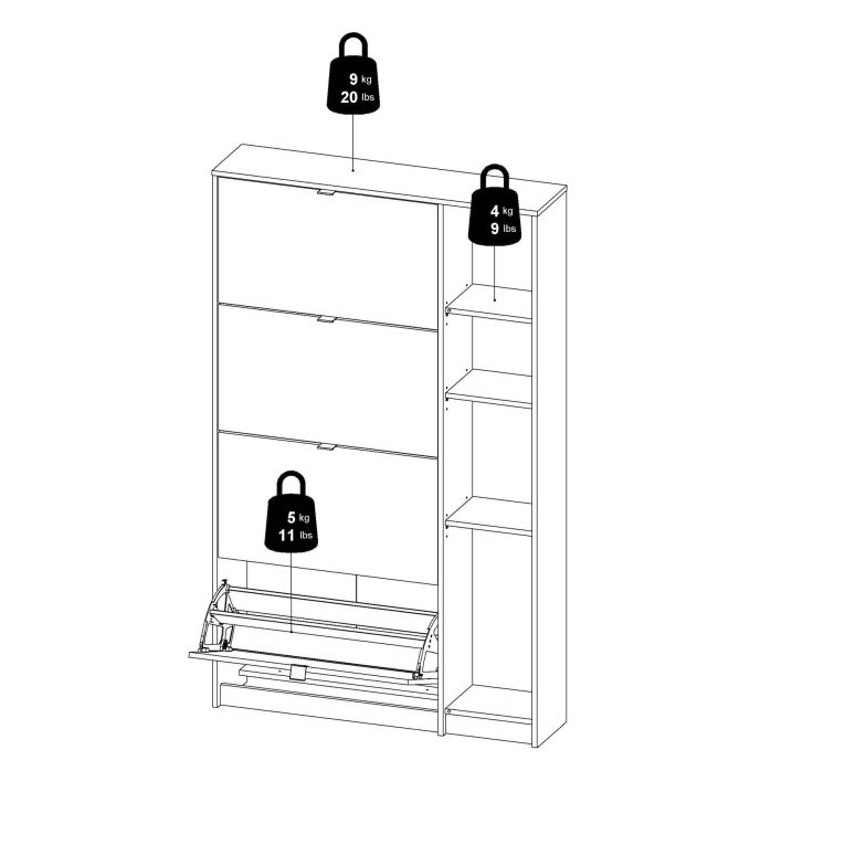 Scarpiera Brie, Mobile portascarpe, Armadio da ingresso multiuso, Mobiletto per calzature, 99x24 h162 cm, Quercia e Bianco