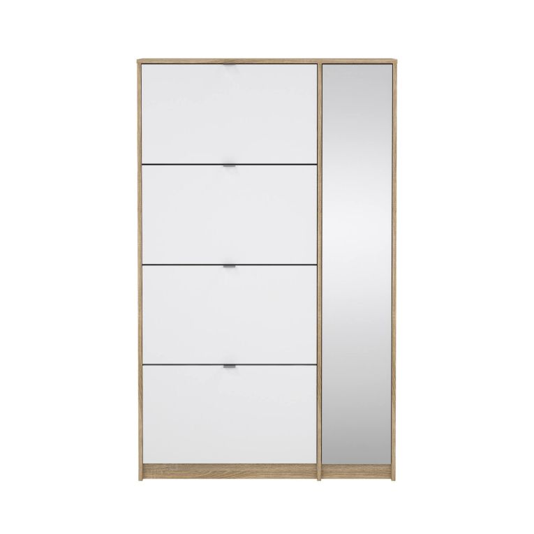 Scarpiera Brie, Mobile portascarpe, Armadio da ingresso multiuso, Mobiletto per calzature, 99x24 h162 cm, Quercia e Bianco