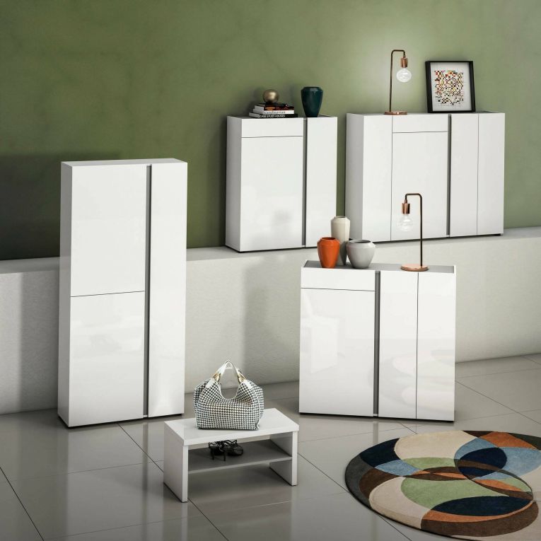 Scarpiera Cairo, Mobile portascarpe, Armadio da ingresso multiuso, Mobiletto per calzature, Made in Italy, 91x33h115 cm, Bianco lucido e Antracite