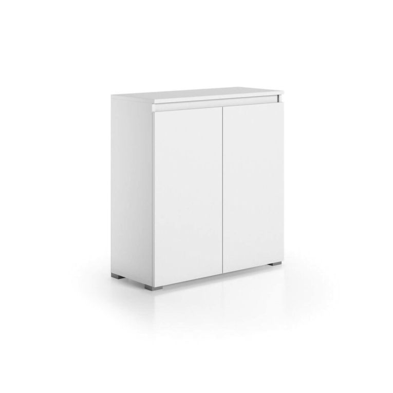 Scarpiera Calla, Mobile multiuso, Porta scarpe salvaspazio a 2 ante, Armadio portaoggetti con scaffali, 100% Made in Italy, 80x37h102 cm, Bianco
