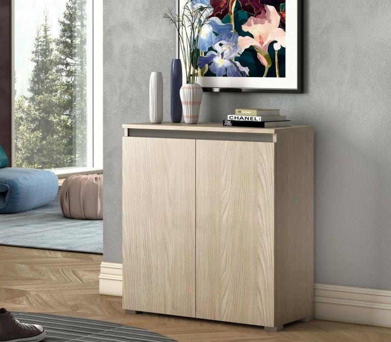 Scarpiera Calla, Mobile multiuso, Porta scarpe salvaspazio a 2 ante, Armadio portaoggetti con scaffali, 100% Made in Italy, 80x37h102 cm, Olmo