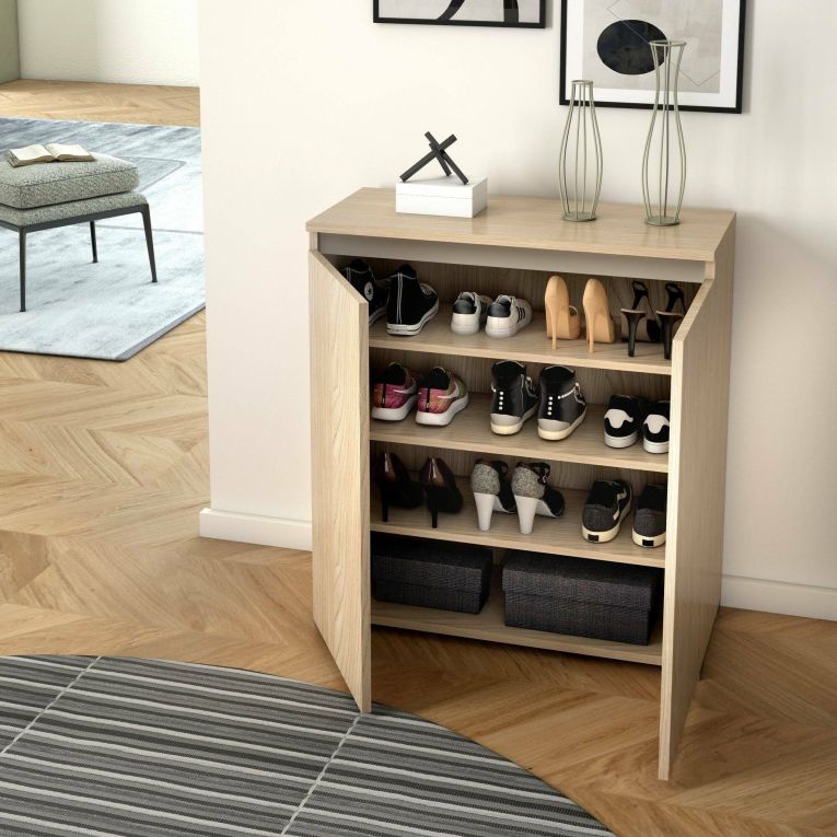 Scarpiera Calla, Mobile multiuso, Porta scarpe salvaspazio a 2 ante, Armadio portaoggetti con scaffali, 100% Made in Italy, 80x37h102 cm, Olmo