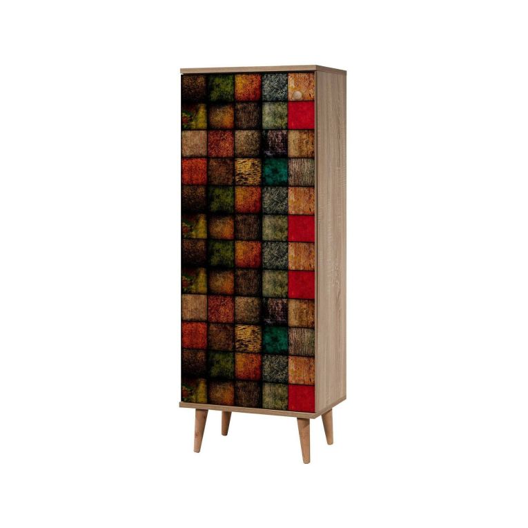 Scarpiera Cebalrai, Porta scarpe salvaspazio , Armadio da ingresso multiuso, Mobile per calzature, 50x38h135 cm, Quercia e Multicolore