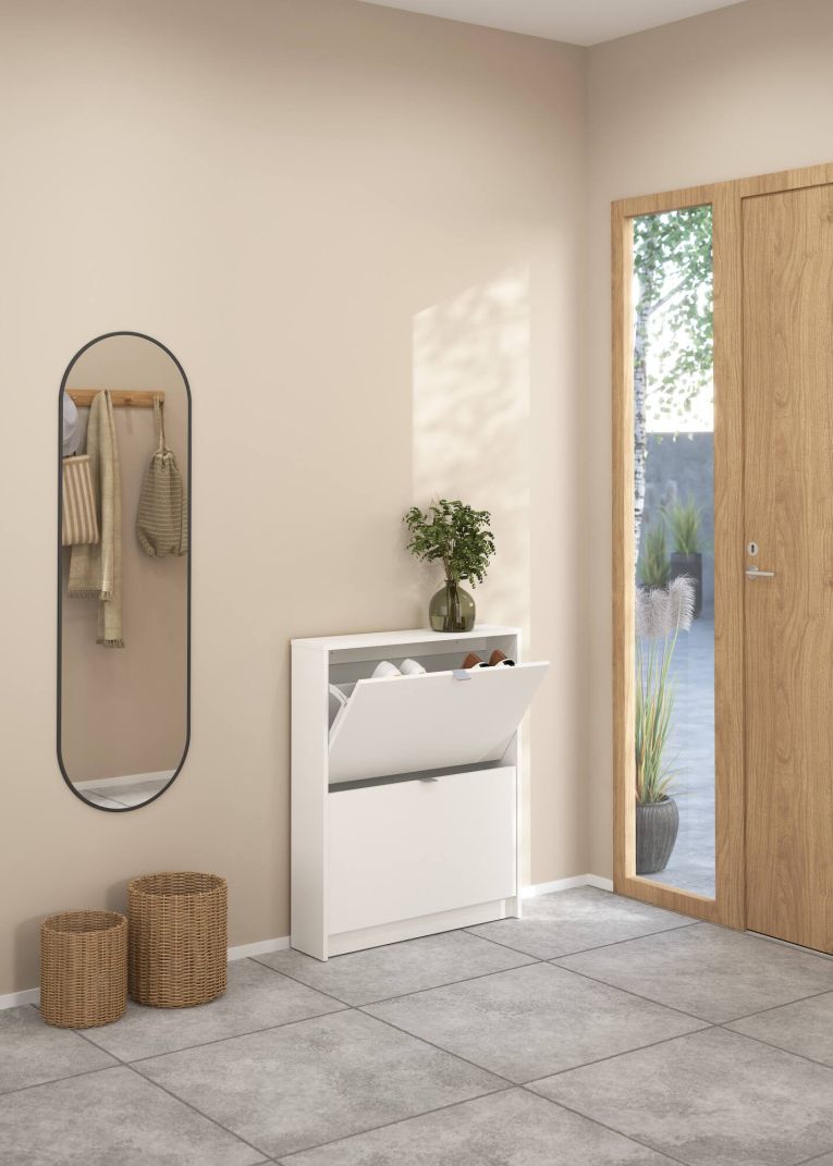 Scarpiera Celine, Mobile portascarpe, Armadio da ingresso multiuso, Mobiletto per calzature, 70x17 h85 cm, Bianco