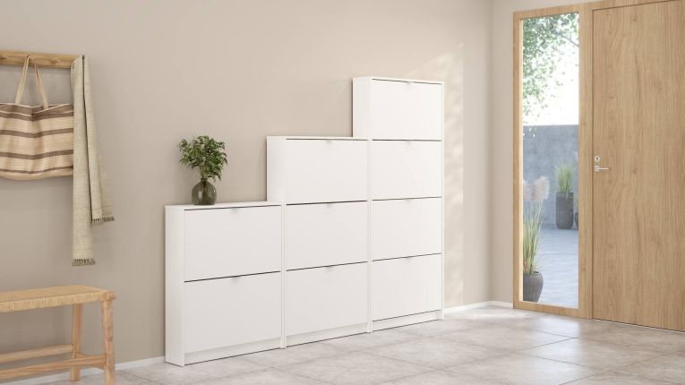 Scarpiera Celine, Mobile portascarpe, Armadio da ingresso multiuso, Mobiletto per calzature, 70x17 h85 cm, Bianco