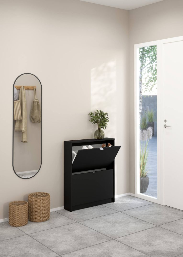 Scarpiera Celine, Mobile portascarpe, Armadio da ingresso multiuso, Mobiletto per calzature, 70x17 h85 cm, Nero