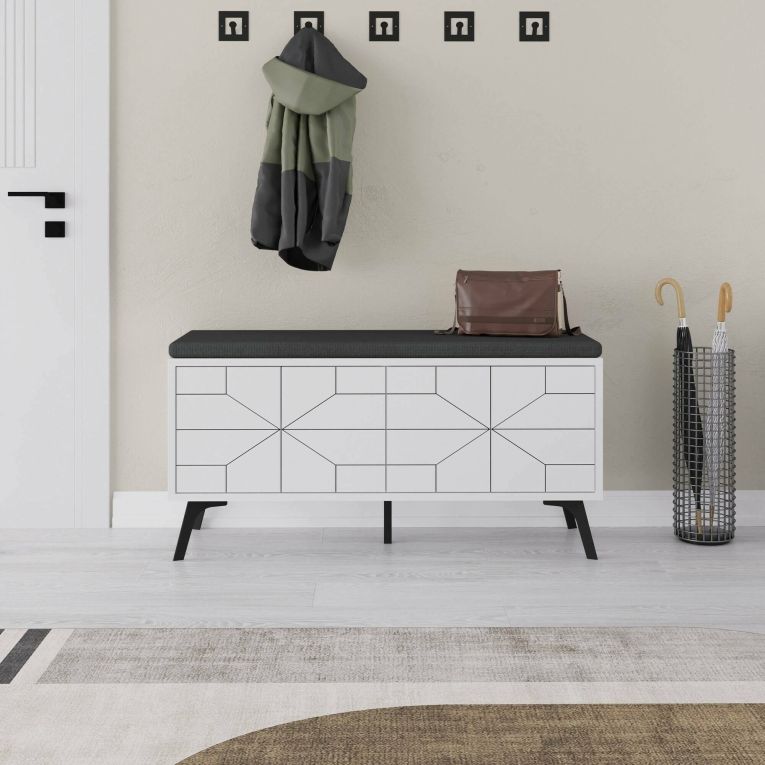 Scarpiera Chiron, Mobile portascarpe, Armadio da ingresso multiuso, Mobiletto per calzature, 107x35 h55 cm, Bianco