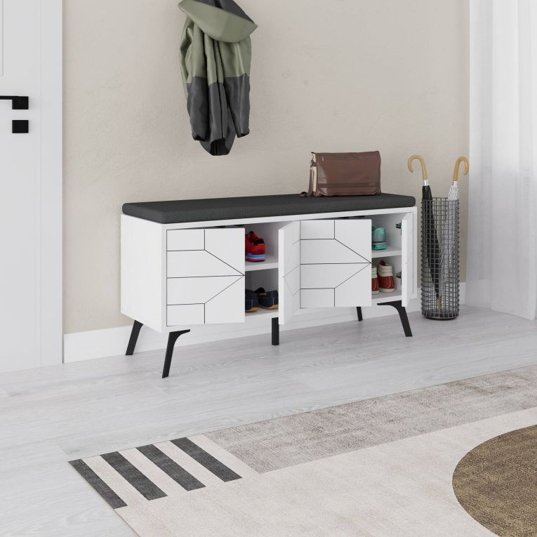 Scarpiera Chiron, Mobile portascarpe, Armadio da ingresso multiuso, Mobiletto per calzature, 107x35 h55 cm, Bianco
