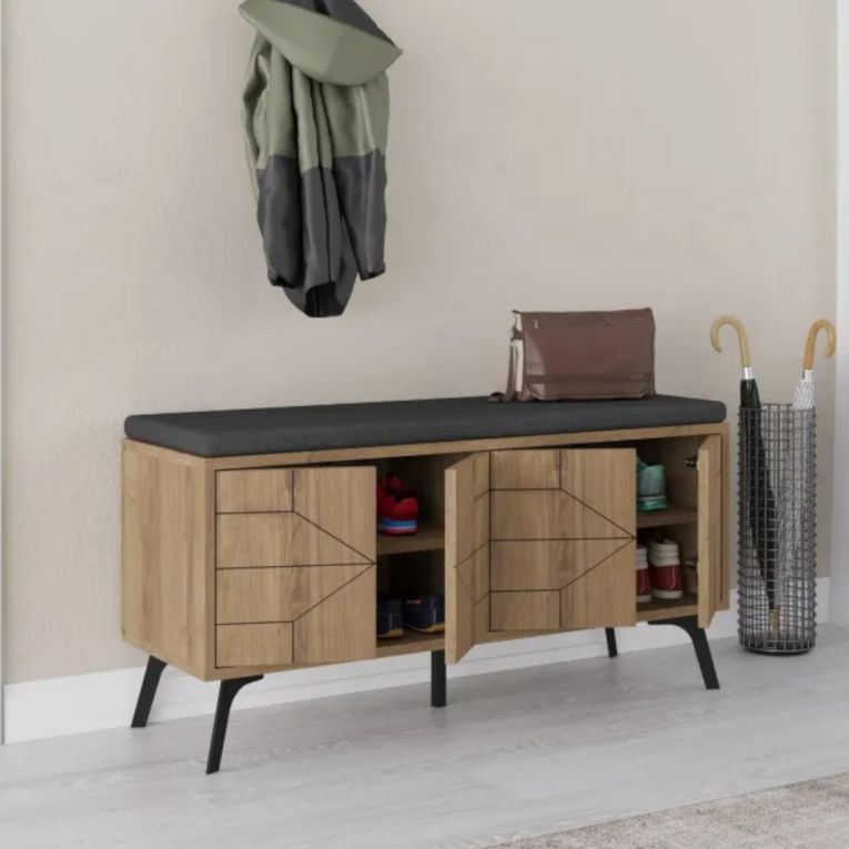 Scarpiera Chiron, Mobile portascarpe, Armadio da ingresso multiuso, Mobiletto per calzature, 107x35 h55 cm, Quercia