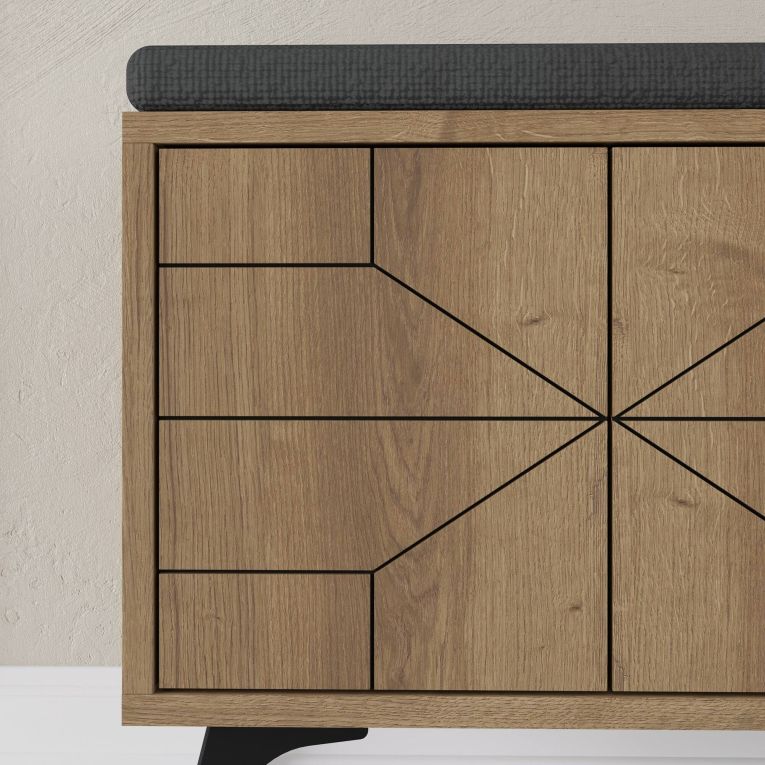 Scarpiera Chiron, Mobile portascarpe, Armadio da ingresso multiuso, Mobiletto per calzature, 107x35 h55 cm, Quercia