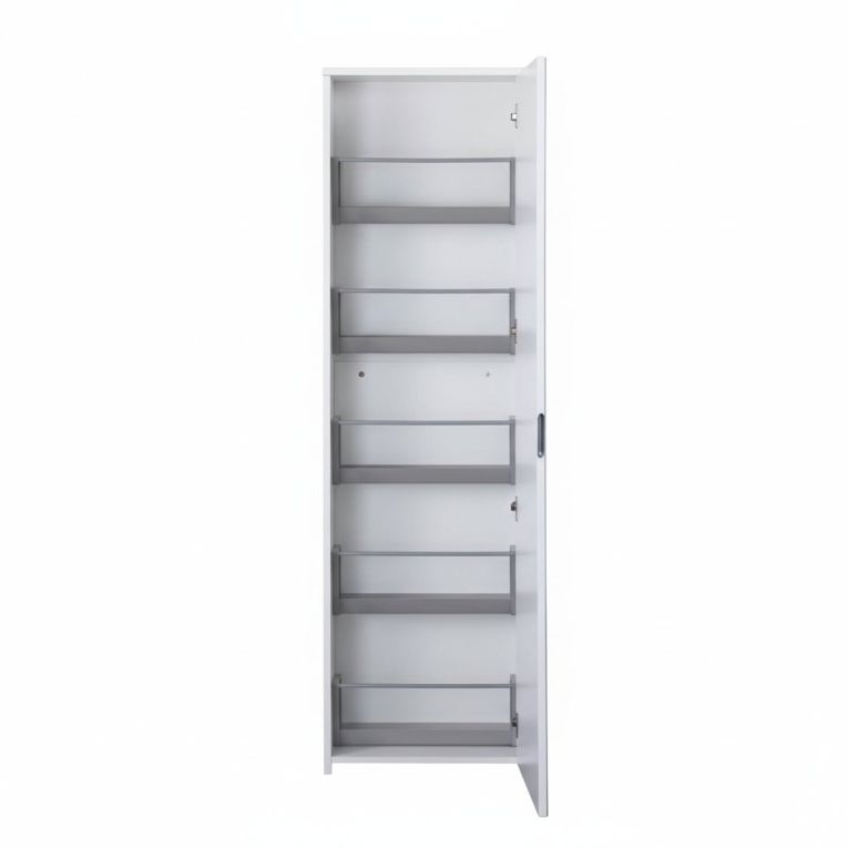 Scarpiera Ciclamino, Mobile multiuso da ingresso con anta a specchio , Armadio moderno portascarpe a 5 ripiani, 100% Made in Italy, 50x18h178 cm, Bianco