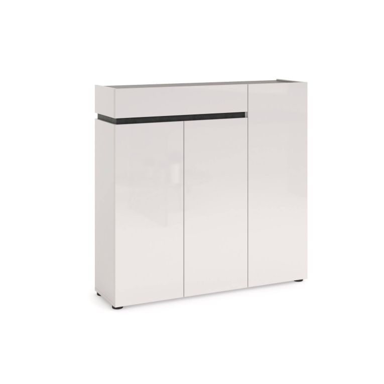 Scarpiera Conakry, Mobile portascarpe, Armadio da ingresso multiuso, Mobiletto per calzature, Made in Italy, 120x34h115 cm, Bianco lucido e Antracite