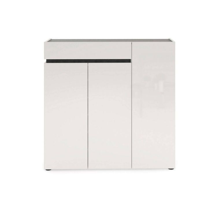 Scarpiera Conakry, Mobile portascarpe, Armadio da ingresso multiuso, Mobiletto per calzature, Made in Italy, 120x34h115 cm, Bianco lucido e Antracite