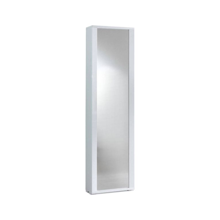 Scarpiera Datura, Mobile multiuso da ingresso con anta a specchio , Armadio moderno portascarpe a 7 ripiani, 100% Made in Italy, 50x32hx182 cm, Bianco