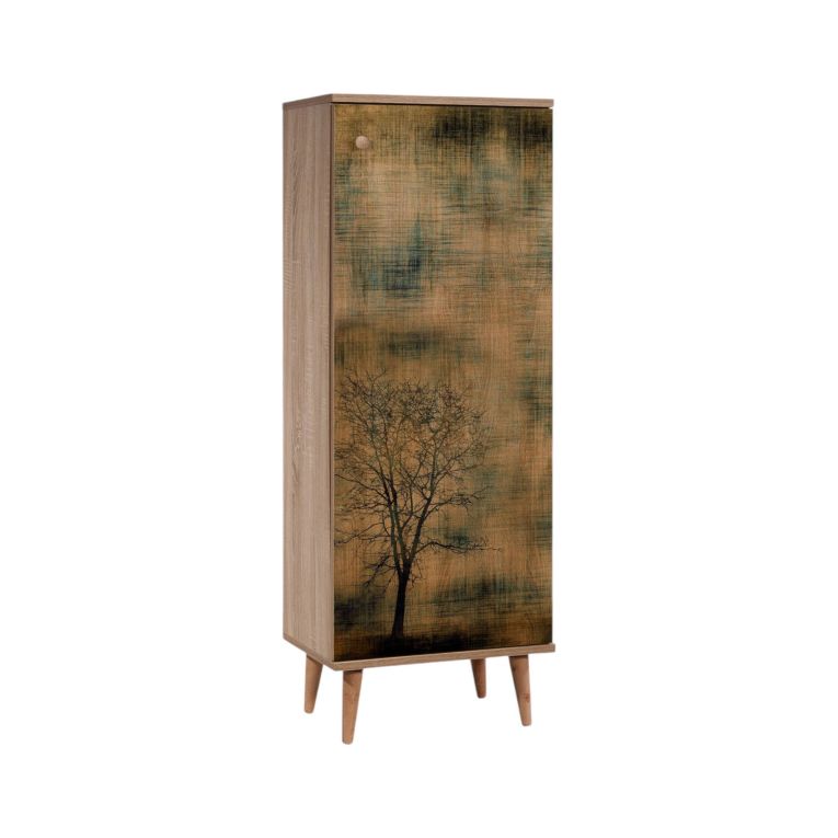 Scarpiera Deimos, Mobile portascarpe, Armadio da ingresso multiuso, Mobiletto per calzature, 50x38 h135 cm, Quercia e Giallo