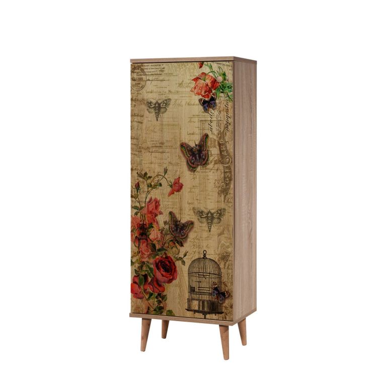 Scarpiera Deimos, Mobile portascarpe, Armadio da ingresso multiuso, Mobiletto per calzature, 50x38 h135 cm, Quercia e Multicolore