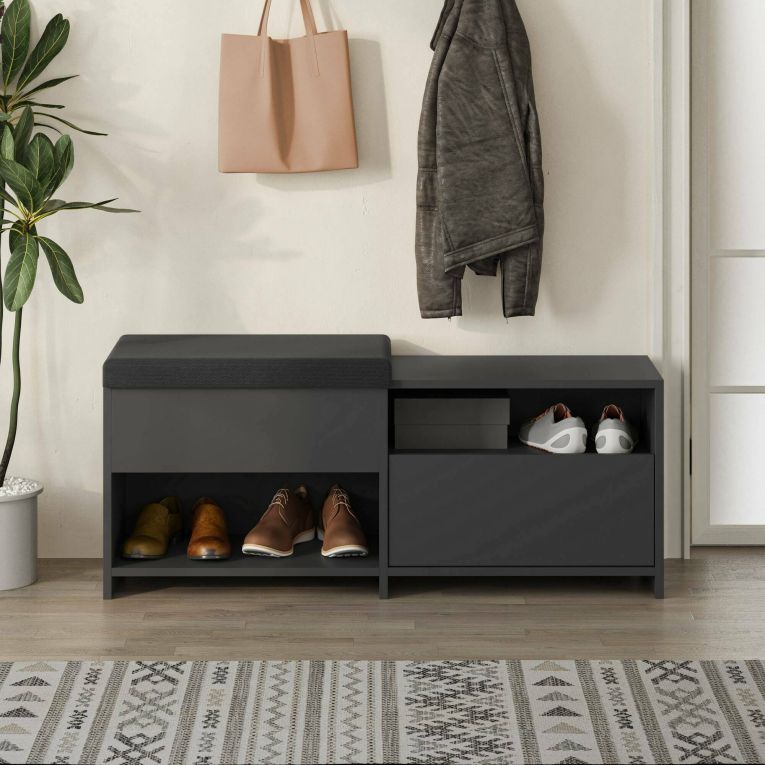 Scarpiera Denebola, Mobile portascarpe, Armadio da ingresso multiuso, Mobiletto per calzature, 120x41 h51 cm, Antracite