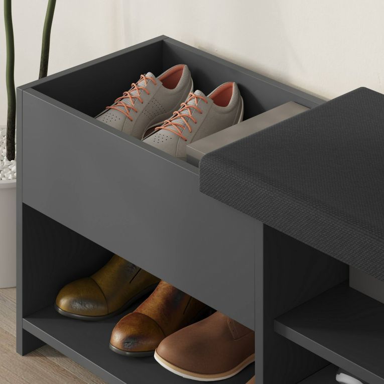 Scarpiera Denebola, Mobile portascarpe, Armadio da ingresso multiuso, Mobiletto per calzature, 120x41 h51 cm, Antracite