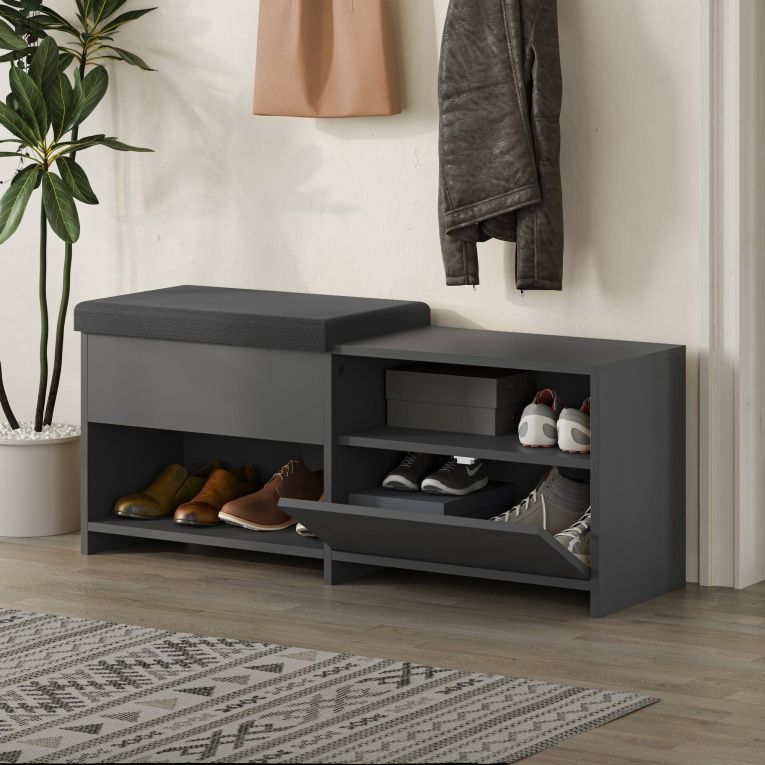 Scarpiera Denebola, Mobile portascarpe, Armadio da ingresso multiuso, Mobiletto per calzature, 120x41 h51 cm, Antracite