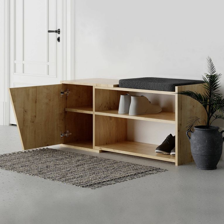 Scarpiera Dione, Mobile portascarpe, Armadio da ingresso multiuso, Mobiletto per calzature, 104x47 h37 cm, Quercia