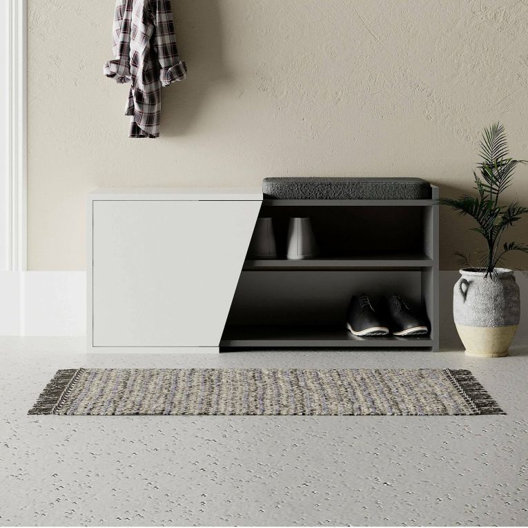 Scarpiera Dione, Mobile portascarpe, Armadio da ingresso multiuso, Mobiletto per calzature, 105x38 h47 cm, Antracite e Bianco