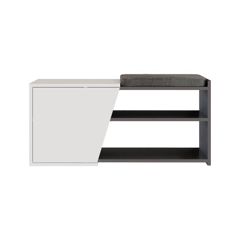 Scarpiera Dione, Mobile portascarpe, Armadio da ingresso multiuso, Mobiletto per calzature, 105x38 h47 cm, Antracite e Bianco