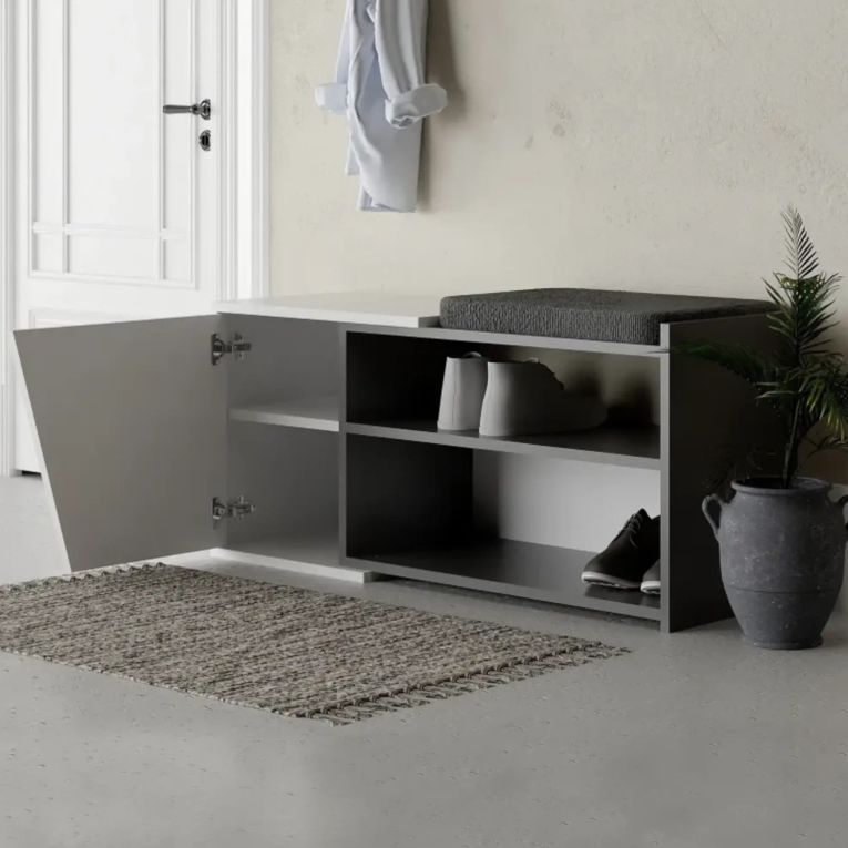 Scarpiera Dione, Mobile portascarpe, Armadio da ingresso multiuso, Mobiletto per calzature, 105x38 h47 cm, Antracite e Bianco