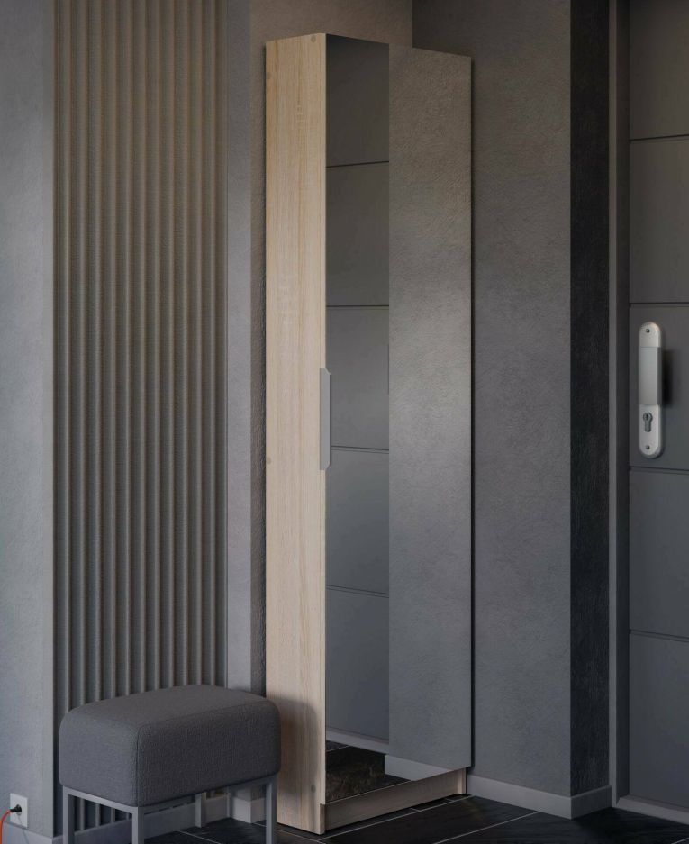 Scarpiera Drome, Mobile portascarpe, Armadio da ingresso multiuso, Mobiletto per calzature, 50x20 h181 cm, Rovere