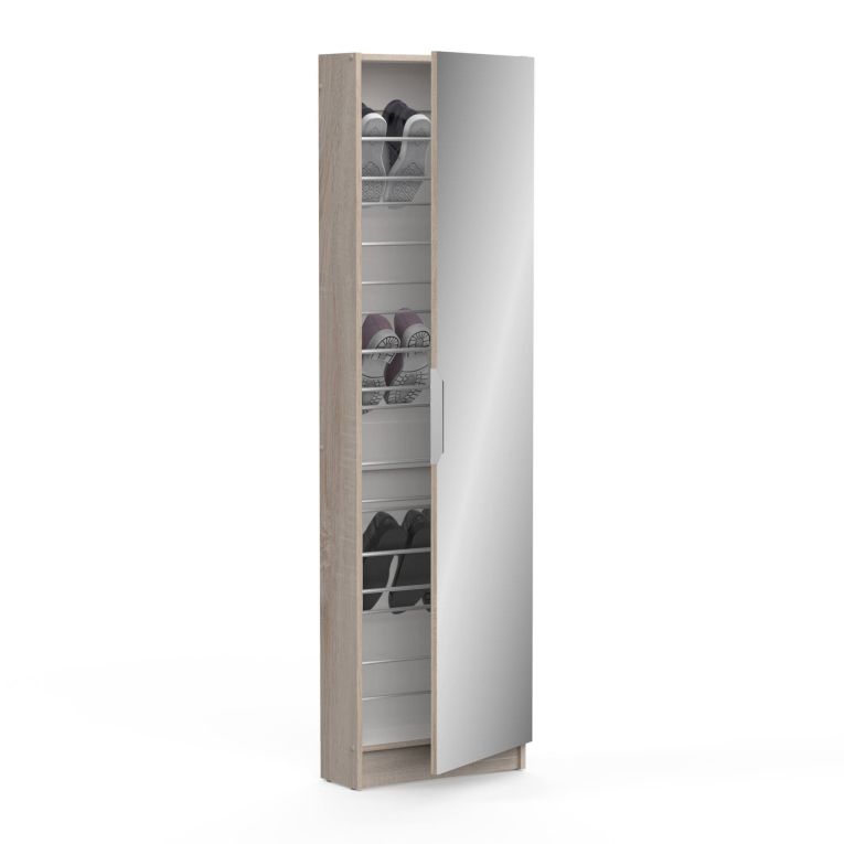 Scarpiera Drome, Mobile portascarpe, Armadio da ingresso multiuso, Mobiletto per calzature, 50x20 h181 cm, Rovere