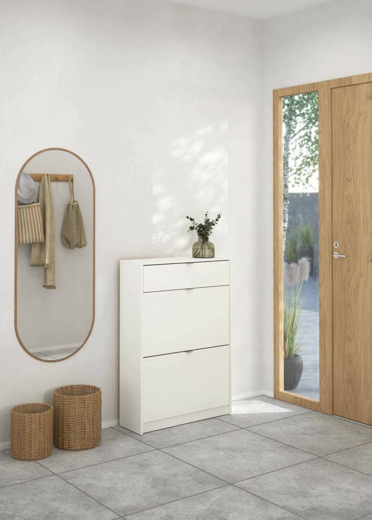 Scarpiera Edith, Mobile portascarpe, Armadio da ingresso multiuso, Mobiletto per calzature, 24x70 h101 cm, Bianco