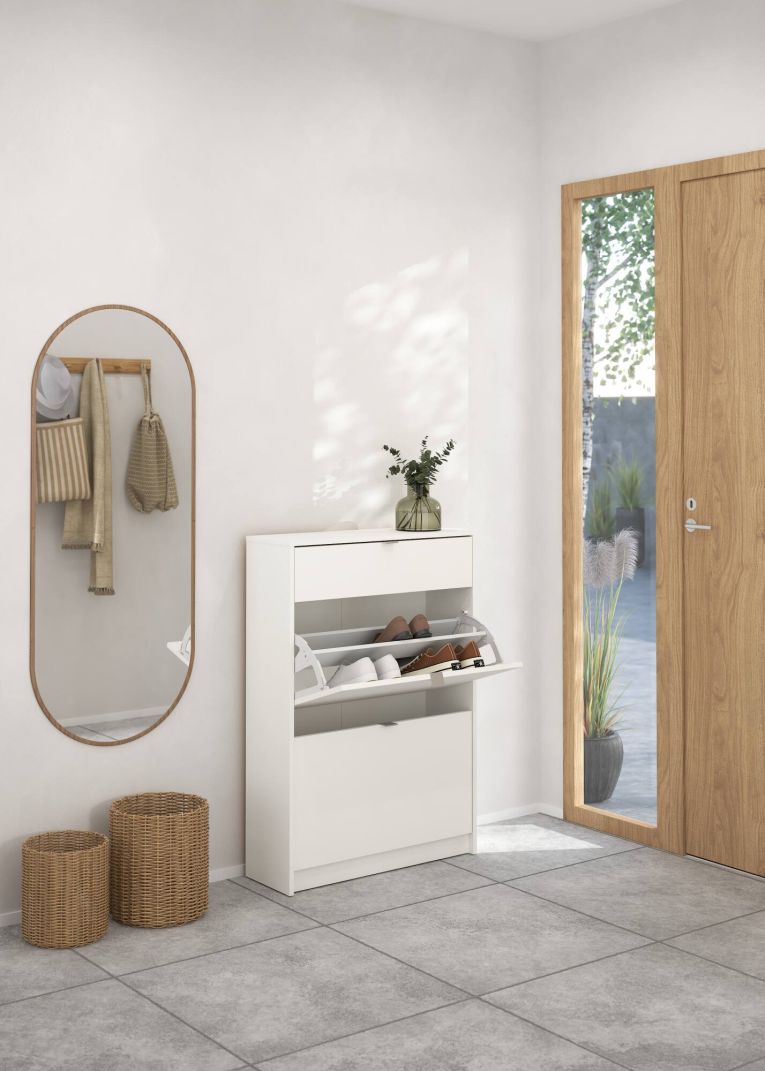 Scarpiera Edith, Mobile portascarpe, Armadio da ingresso multiuso, Mobiletto per calzature, 24x70 h101 cm, Bianco