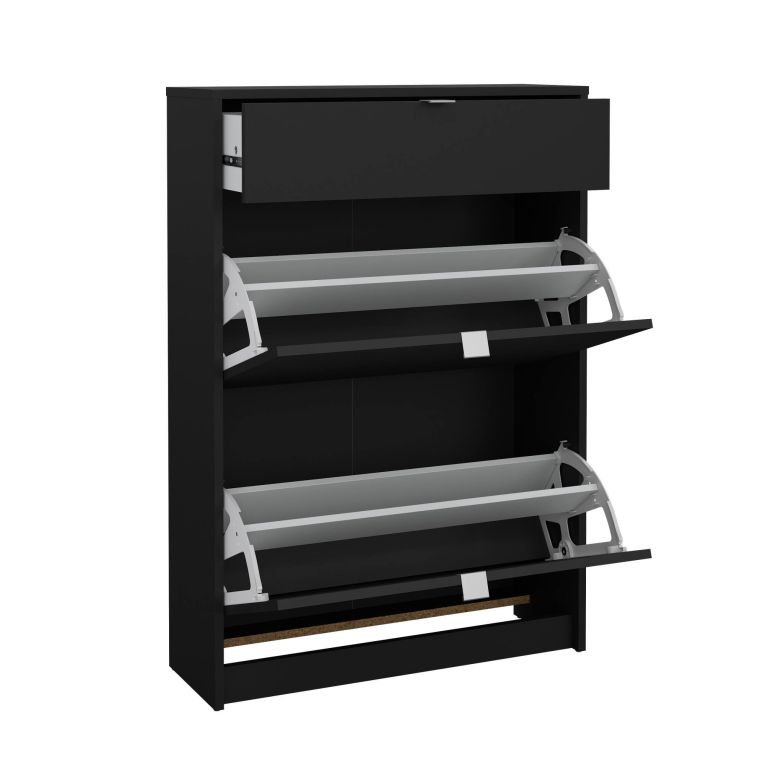 Scarpiera Edith, Mobile portascarpe, Armadio da ingresso multiuso, Mobiletto per calzature, 24x70 h101 cm, Nero
