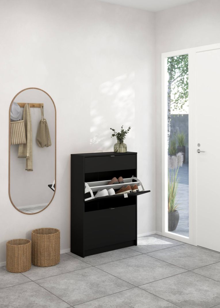 Scarpiera Edith, Mobile portascarpe, Armadio da ingresso multiuso, Mobiletto per calzature, 24x70 h101 cm, Nero